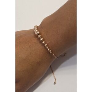 Stunning Sterling Silver Rose Gold Tone Ball Bolo‎ Bracelet 9"